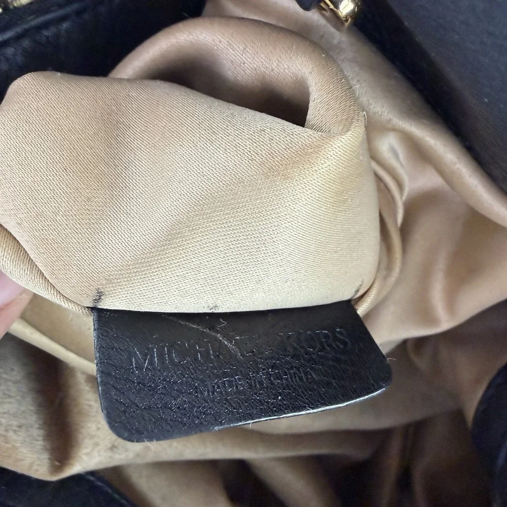 Michael Kors Black Leather Drawstring Satchel Bag Braided Handles Large RARE